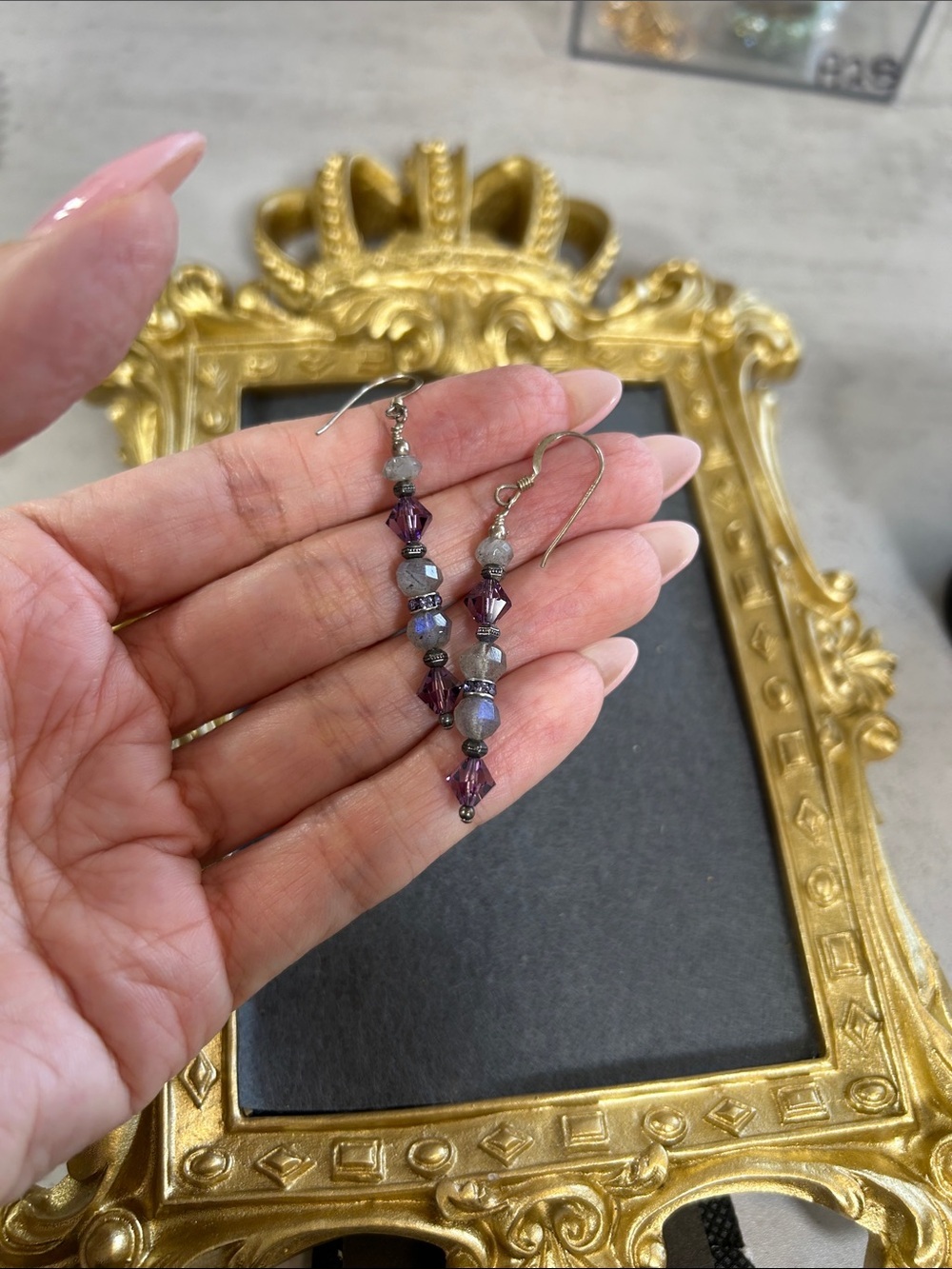 Sterling Silver Purple Crystal & Labradorite Bead Dangle Earrings